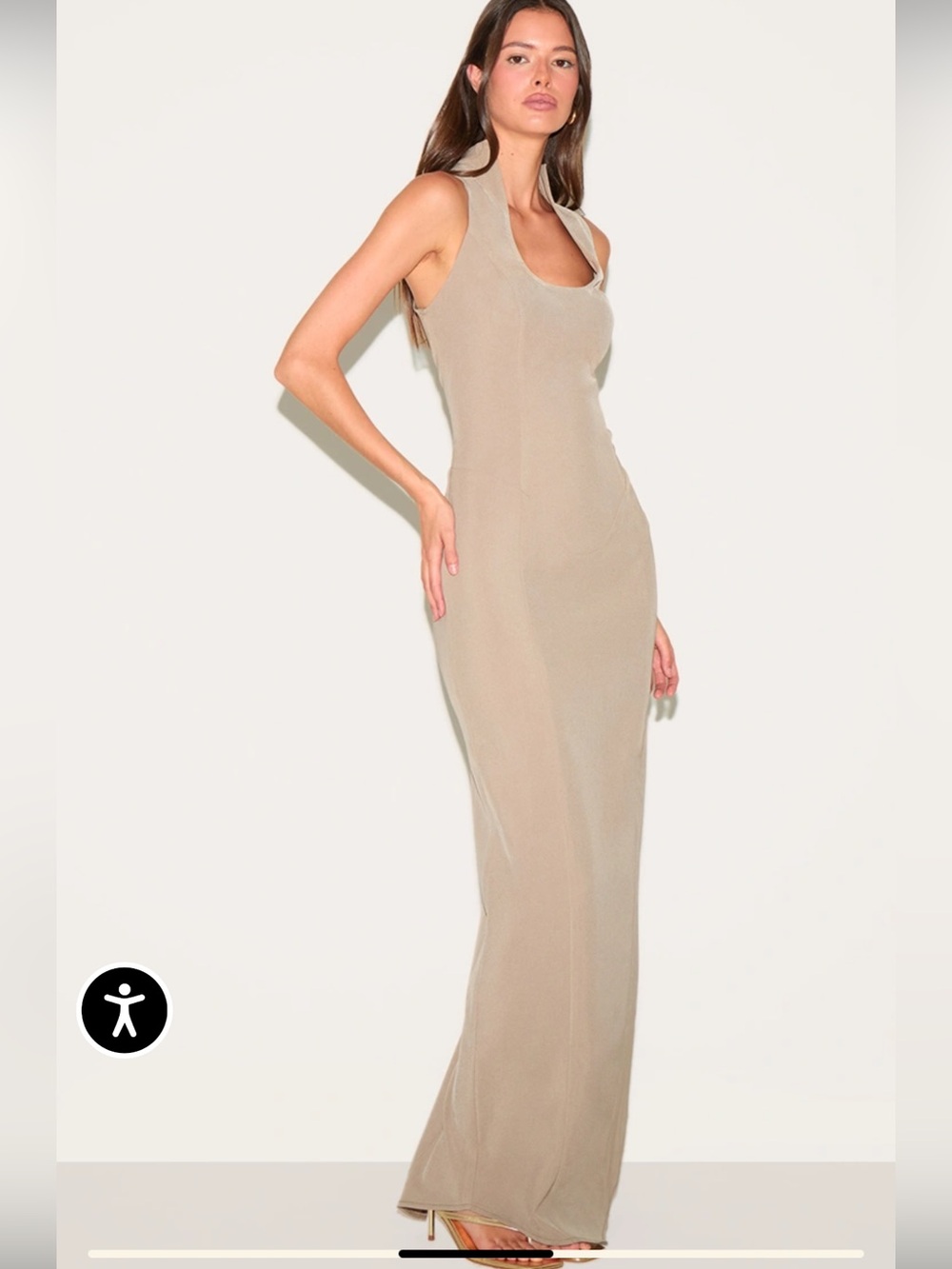 NWT Pretty little thing tan greyMUSHROOM color SCOOP NECK MAXI DRESS SIZE 2 - Picture 3 of 8